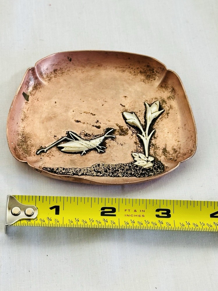 Gorham Copper Dish w/ Silver Grasshopper E62 Arts Crafts 1891