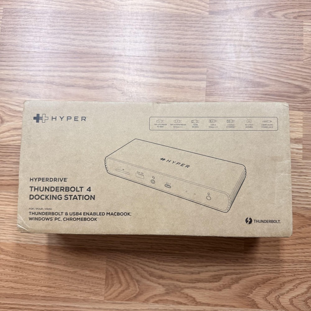 Hyper HDTB4D-US Thunderbolt 4 Docking Station 96W TB4 USB HDMI Silver Hub