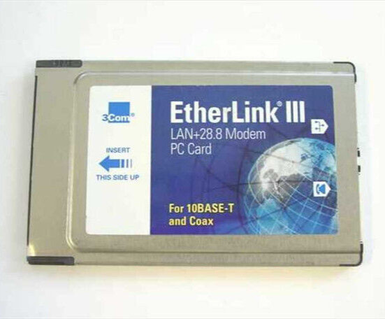 3Com EtherLink PCMCIA Ethernet LAN + Modem PC Card 3C562B with Dongle Cables