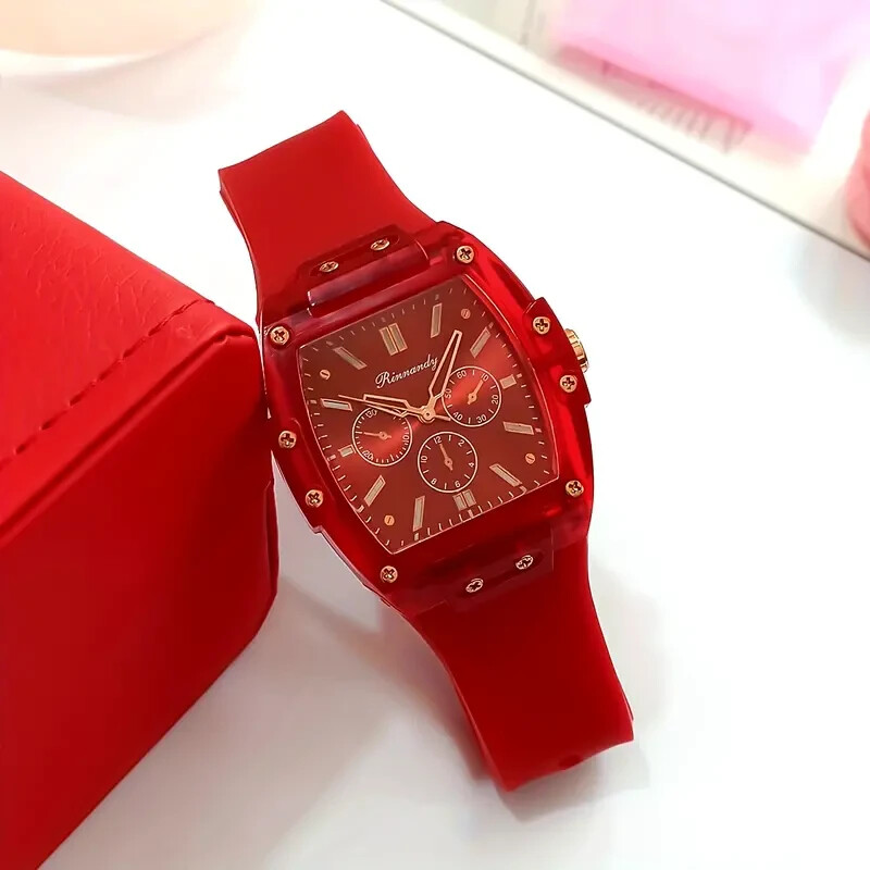 Candy Color Tonneau Pointer Quartz Watch - Stylish Analog Display