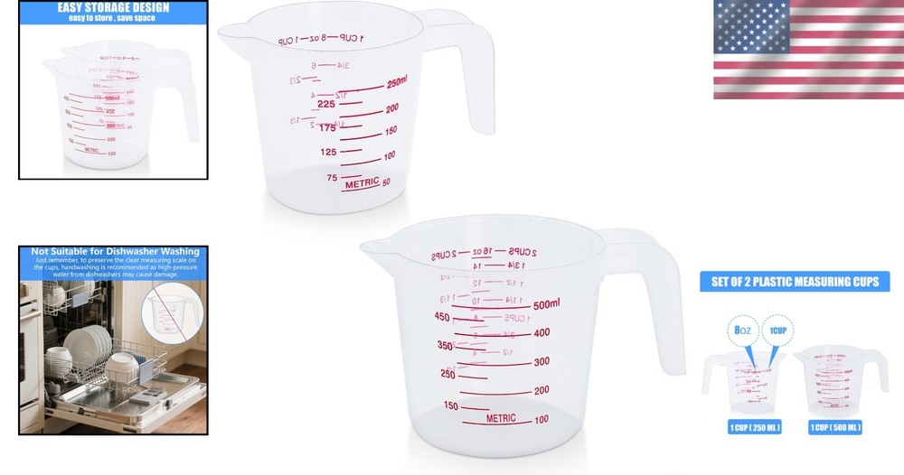2 Piece Glass Measuring Cup Set - 1-Cup & 2-Cup, Oven Safe, Kitchen Essential