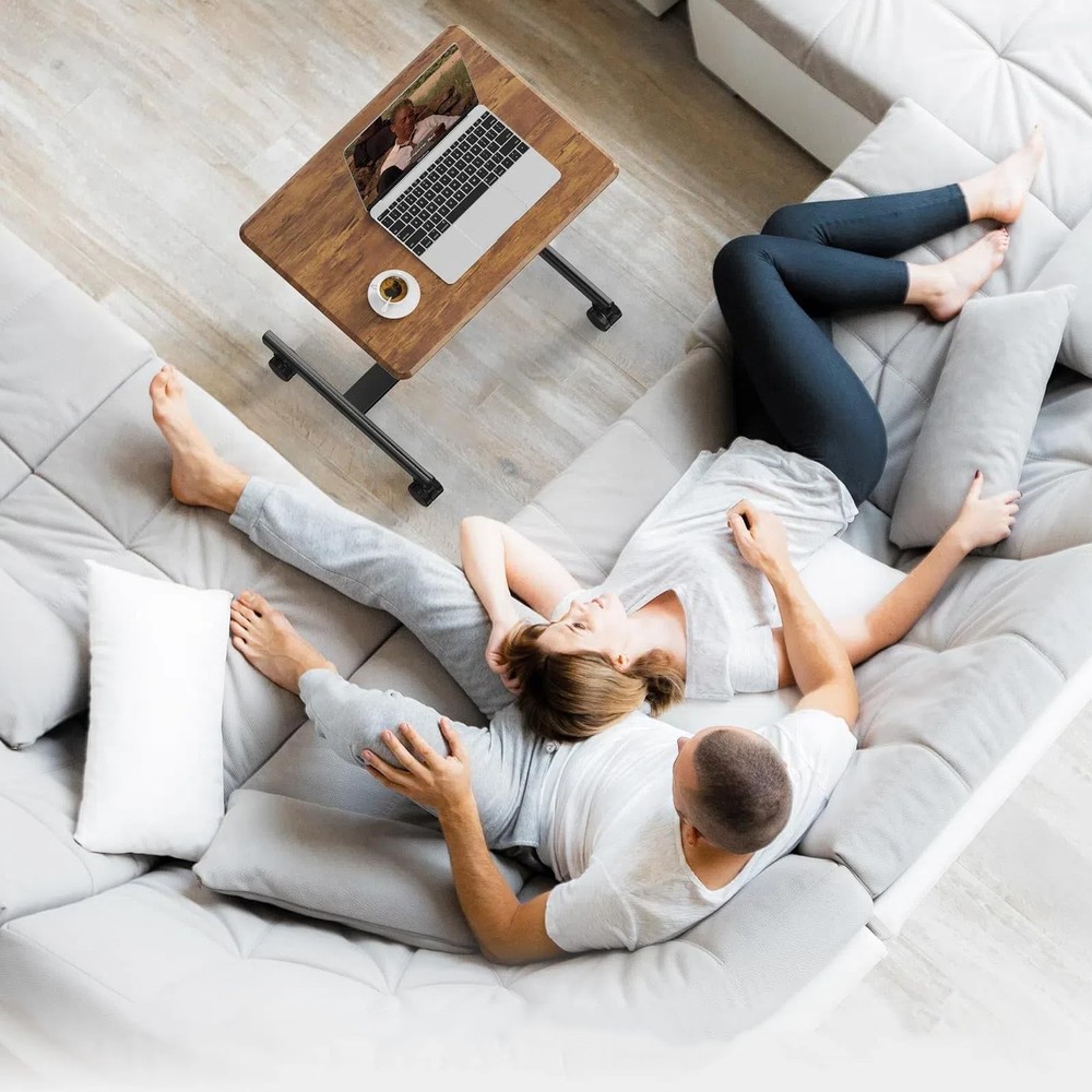 Adjustable Rolling Desk Stand, Lockable, Compact, Height-Modifiable (Brown)