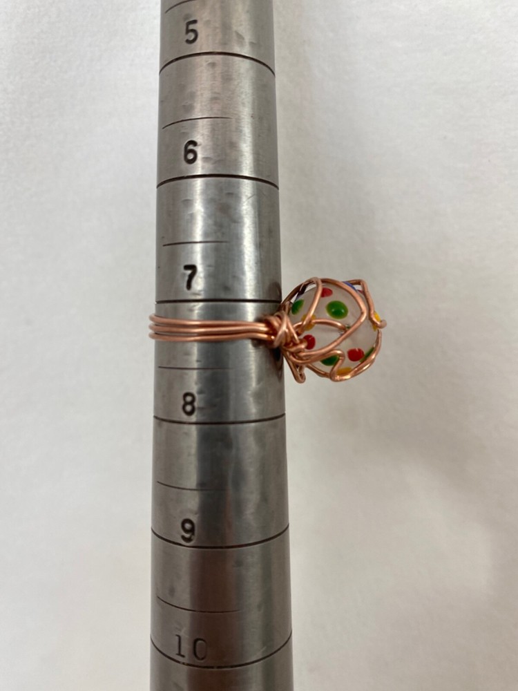 Handmade ~ Copper Wire Wrap ~ Glass Bead Ring Size 7 1/4 #216