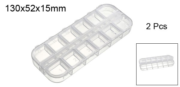 Component Storage Box PS Fixed 12 Grids Clear White 130x52x15mm 2pcs