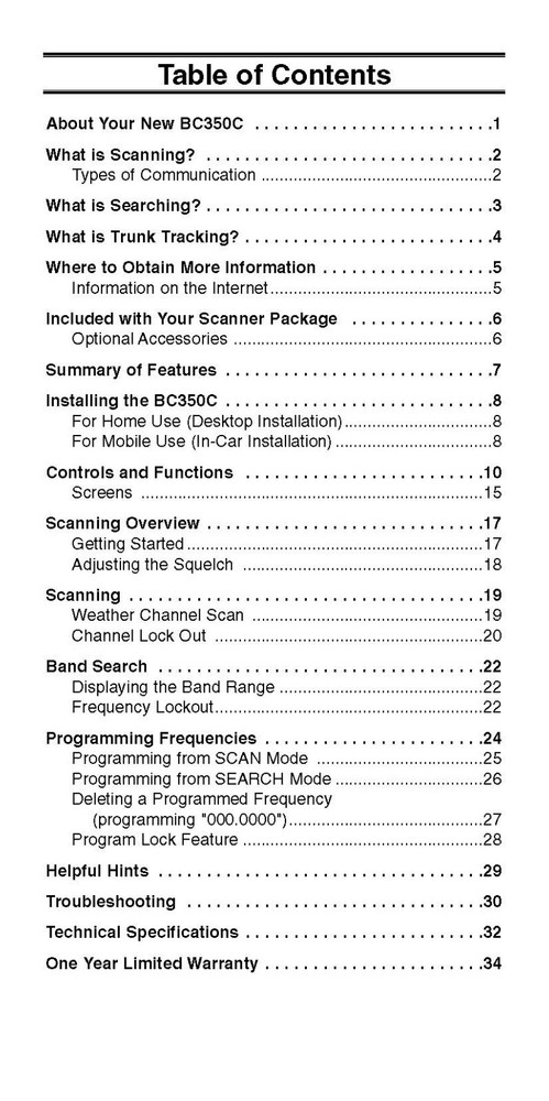 Uniden BC350C Instructions Operating Manual User Guide COIL BOUND