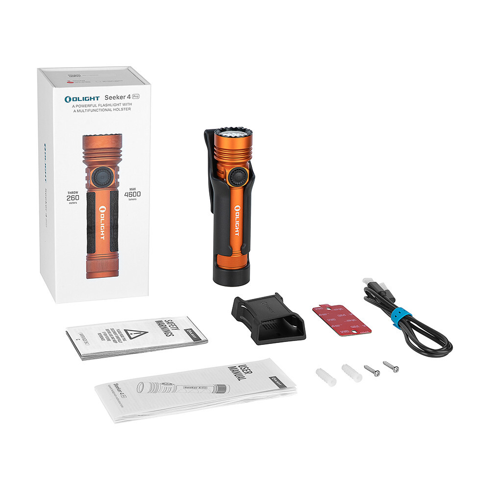 Olight Seeker 4 Pro Orange Flashlight, Versatile Holster, 4600L, Cool White
