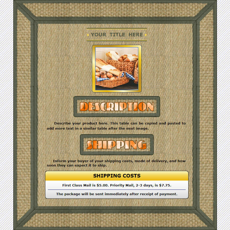 AUCTION TEMPLATE Weave Wicker Border Frame Design - FREE SHIPPING