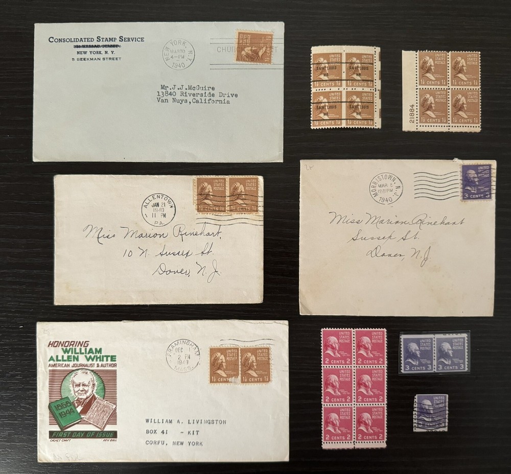 US Stamp Prexie Covers EFOs & Blocks includes #842 Partial Plate #EFOs