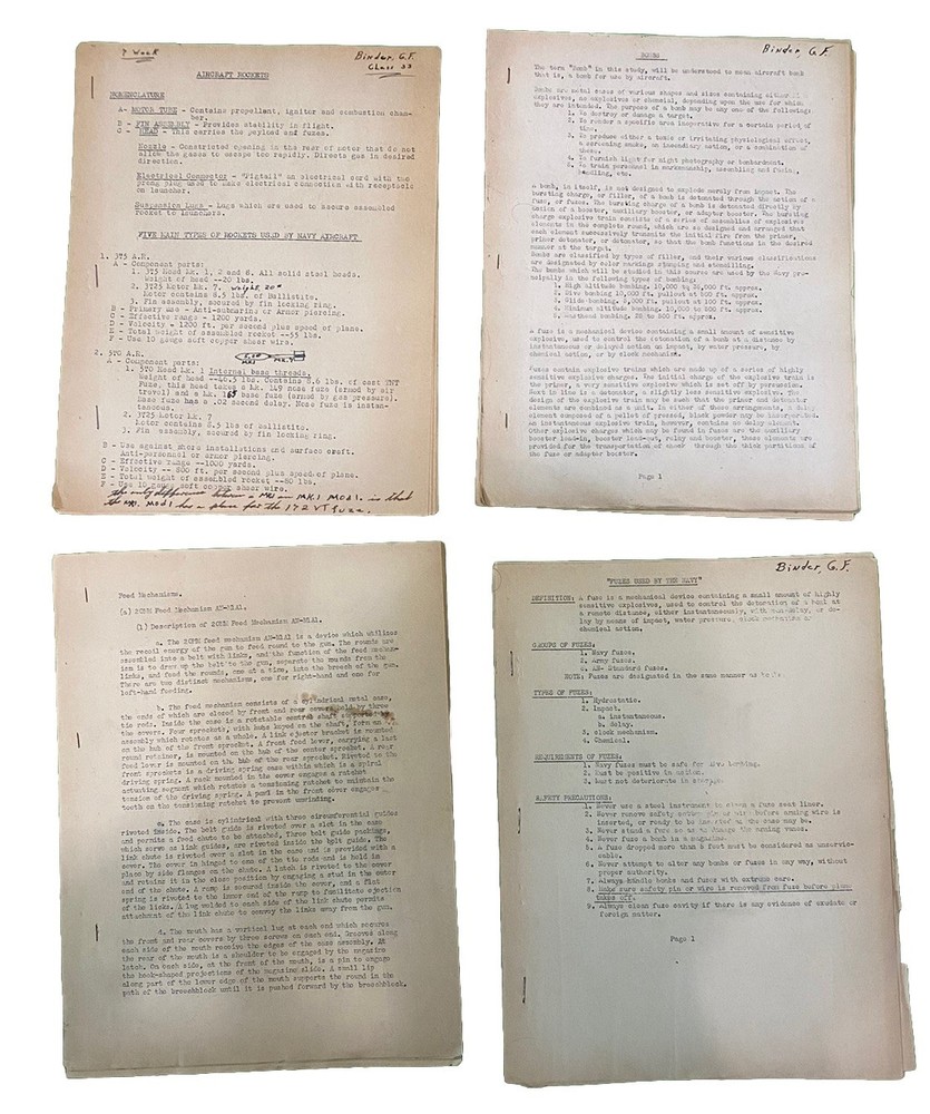 WWII Advanced Aviation Ordinanceman Naval Training Station Course Documents