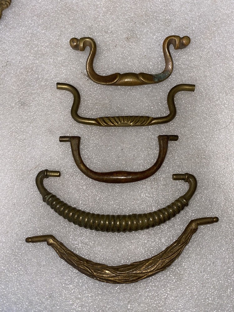 Victorian Lot Of 5 Different Shape Drawer Pulls Handle Solid Brass Antique