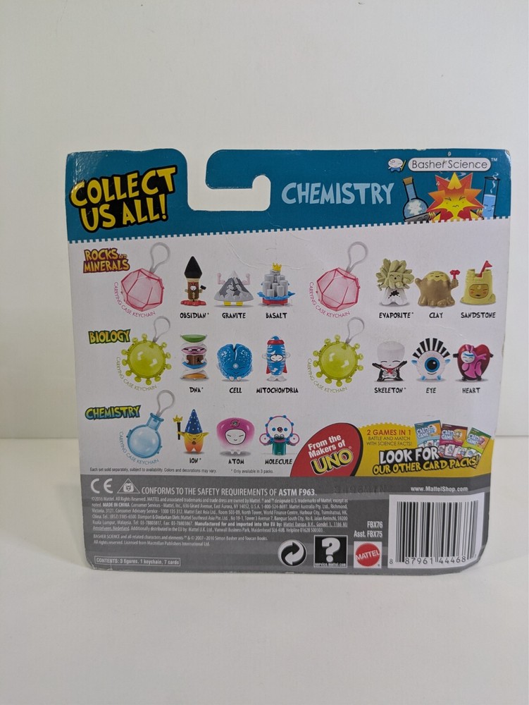 Basher Science Series 1 Gas Solid Liquid Figurines W/ Game Cards & Keychain