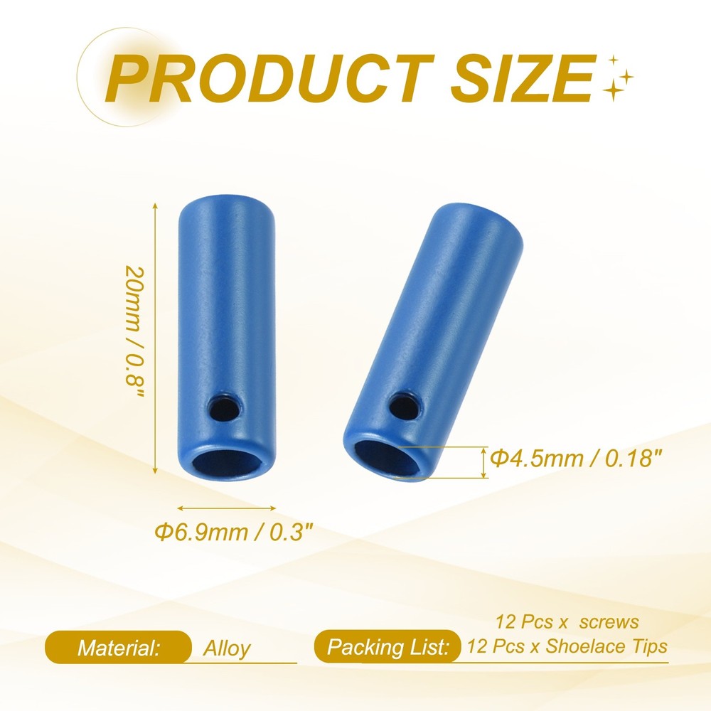 12Pcs 20mm Shoelace Tips Caps with Screw, Blue