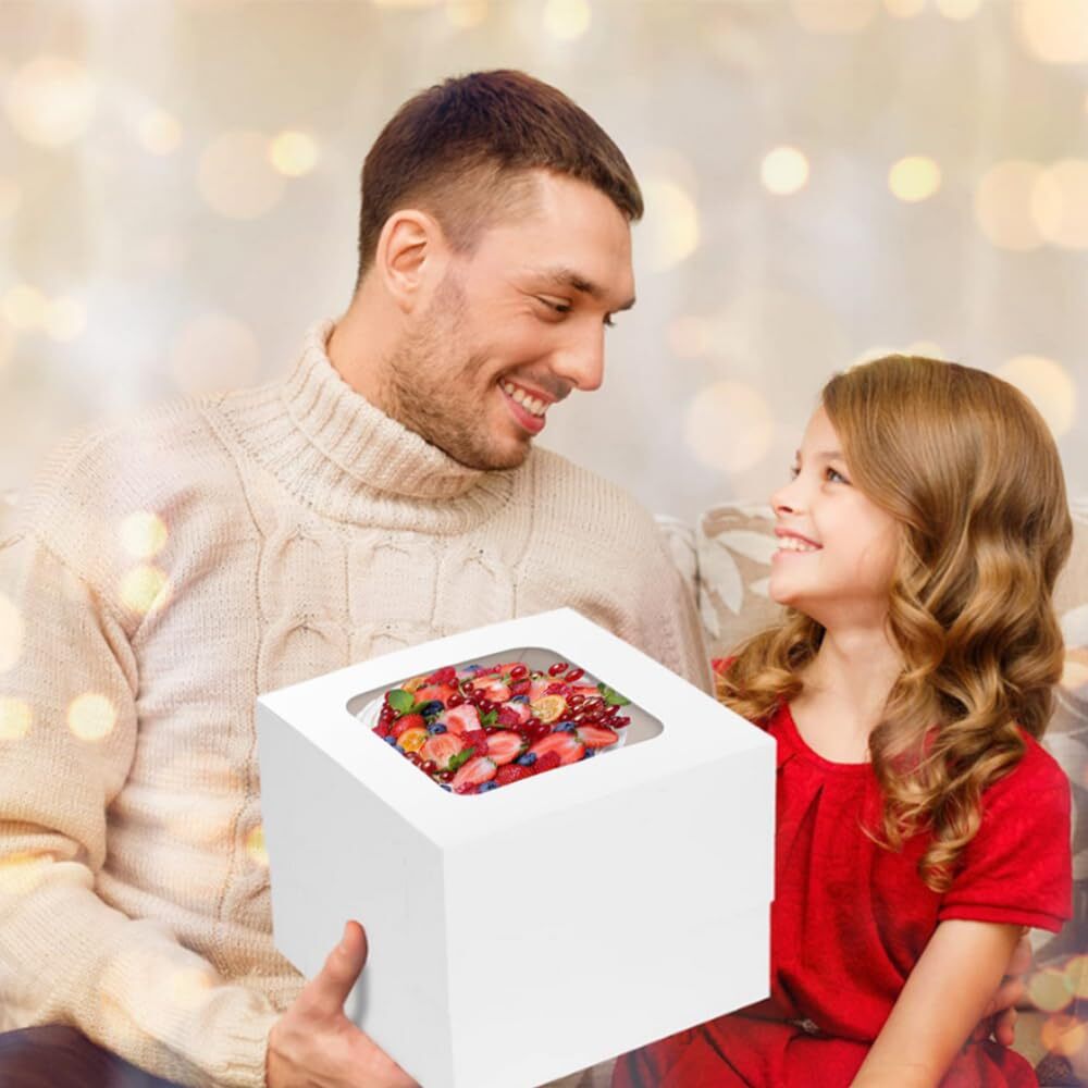 2PCS White Tall Cake Boxes with Window 10"x10"x10" Bakery Wedding Birthday