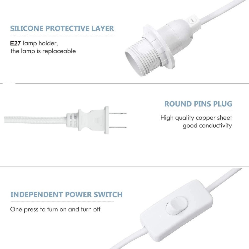 16FT Plug in Pendant Light Cord, Lamp Kit with E26/E27 Socket, white