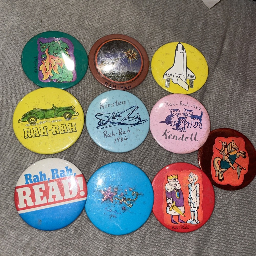 10 Mixed Vintage Rah Rah Read! Pinback