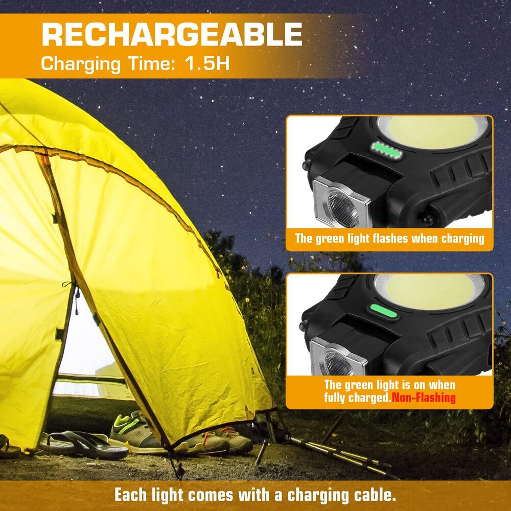 EverBrite 2 Pack Magnetic COB Keychain Work Light Rechargeable Flashlight 6 Mode