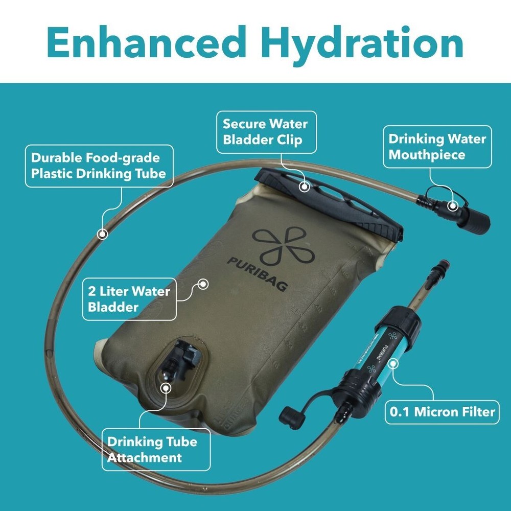 Puribag Adventure Bladder: 2 Liter Hydration Bladder with Filter