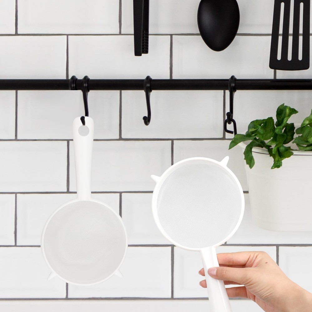3 Pcs Plastic Mesh Strainer Set Colander with Handle - 3 Sizes 7.7×3.6, White