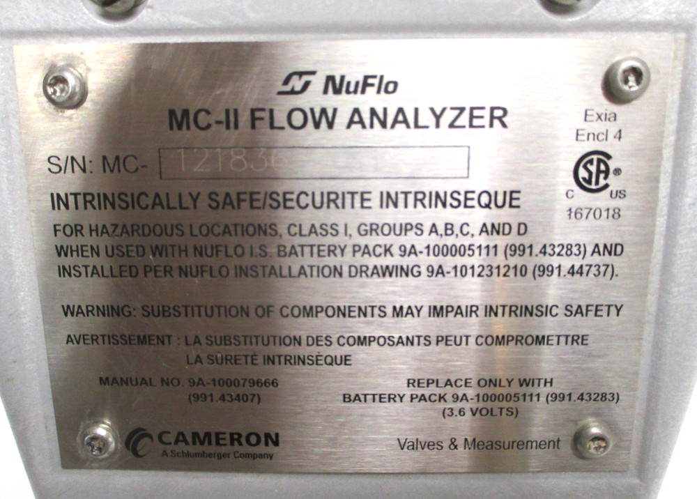 CAMERON NUFLO , MCII , FLOW ANALYZER , w/ BATTERY , SURPLUS