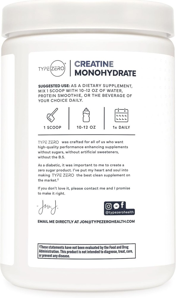 TypeZero Creatine Monohydrate Powder 500 Grams - Blue Raspberry Flavor - 1.1 lbs