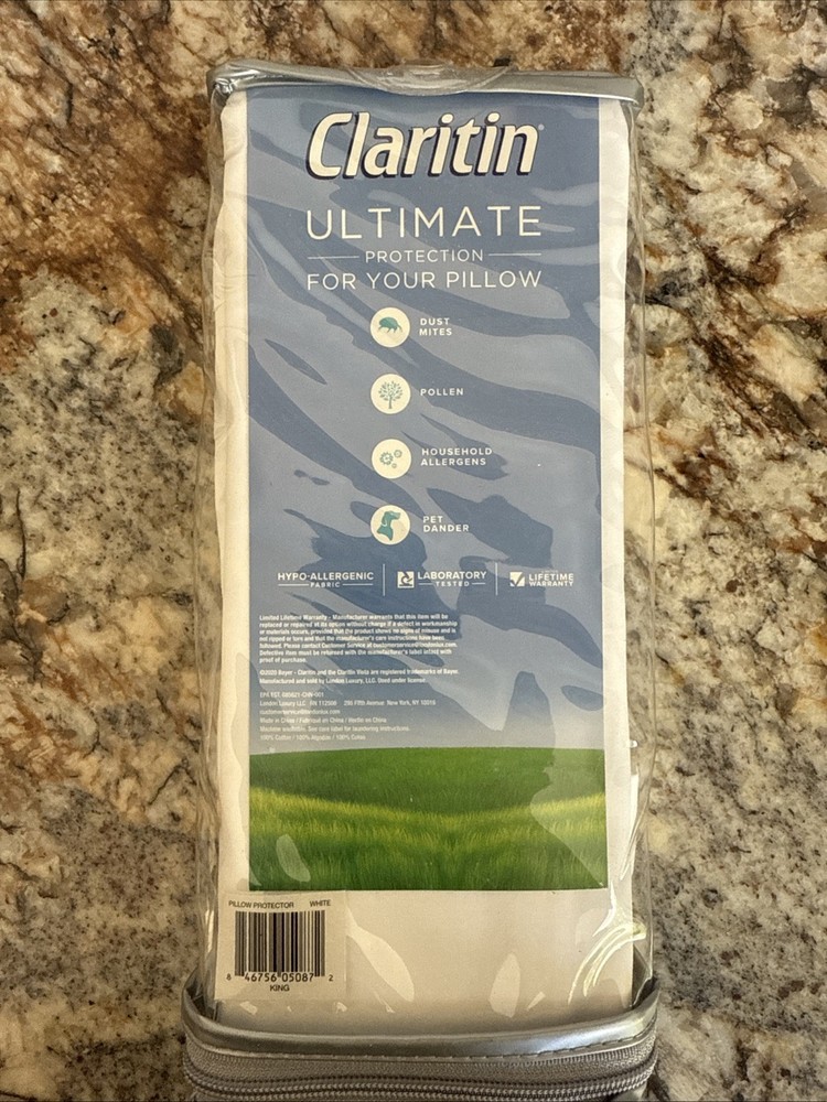 New unopened- Claritin King Pillow Soft Cotton Protector hypoallergenic