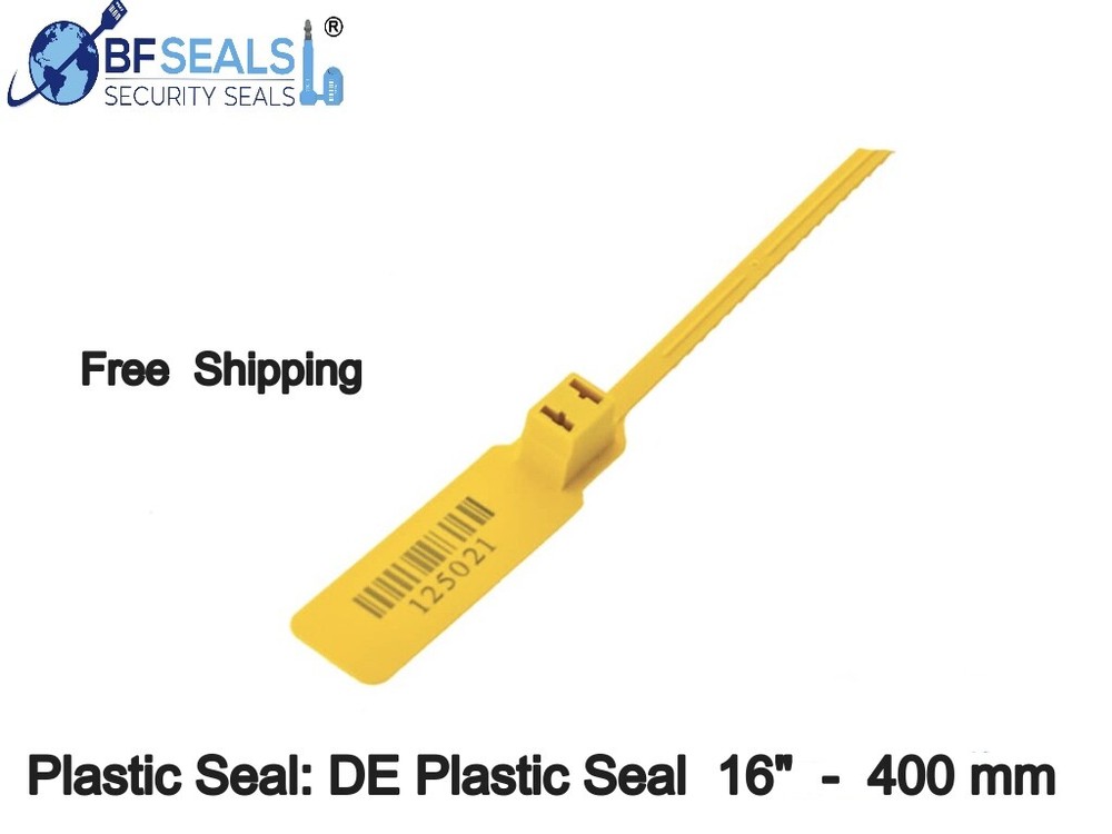 Plastic Seal DE, 100 pcs, 16" Numbered, Barcode, Elegant Yellow color