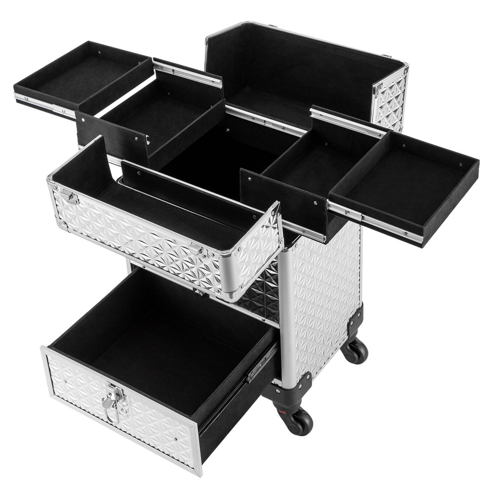 Rolling Nail Case Wheeled Manicure Makeup Train Box Storage Case Organizer