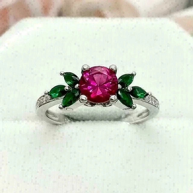 2.30Ct Round Cut Lab Created Ruby Engagement Ring 14k White Gold Plated