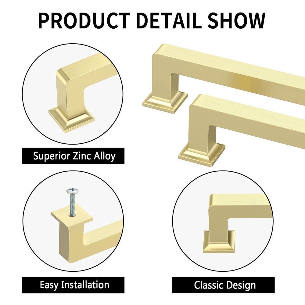 10 Pack 3"(76mm) Brushed Gold Cabinet Pulls Kitchen Cabinet Handles Gold Draw...