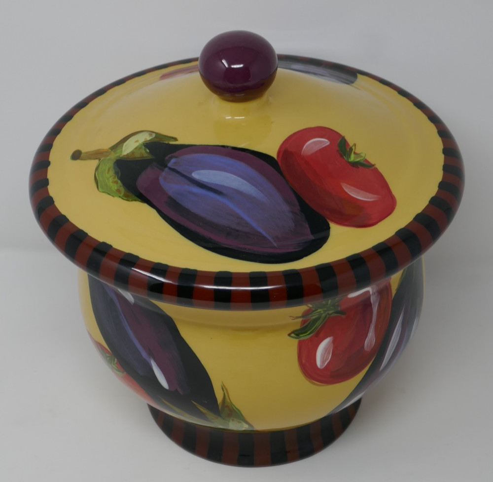 Droll Designs Tomato & Egg Plant Small Covered Pot RARE