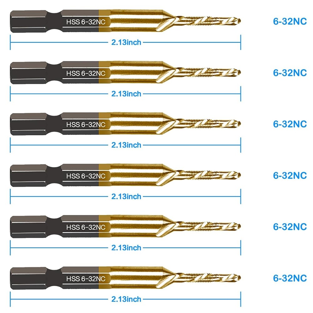 6-pc 6-32NC Combination Drill Tap Bit Set SAE, Thread 6 Pcs