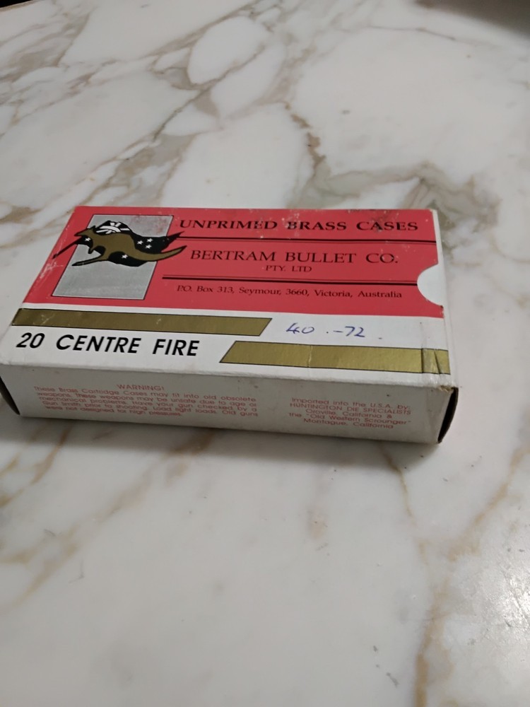 Bertram 40-72 Unprimed Brass Cases Empty Box