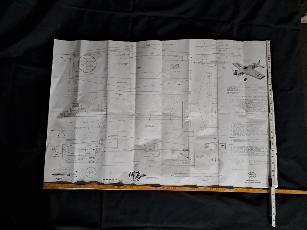 Model Airplane Large Printed Plan RC Scale Plane Drawing Wingspan ~14" P3