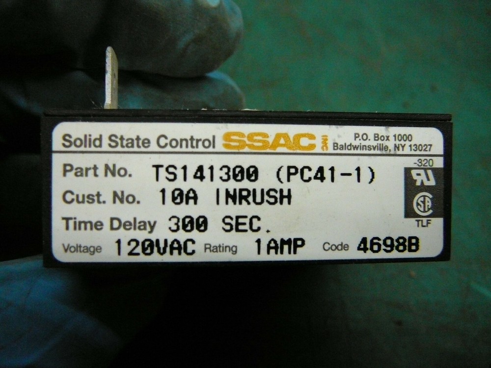 SSAC SOLID STATE CONTROL TIME DELAY RELAY TS141300 (PC41-1) 300 SEC DELAY 12VAC