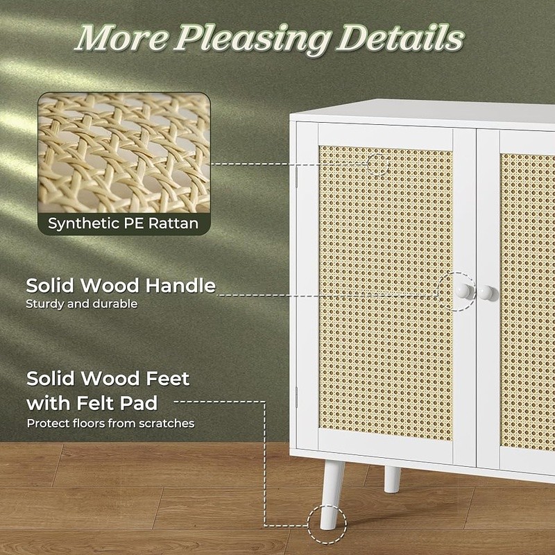 Rattan Sideboard Storage Cabinet Buffet Console Organizer Modern Design New