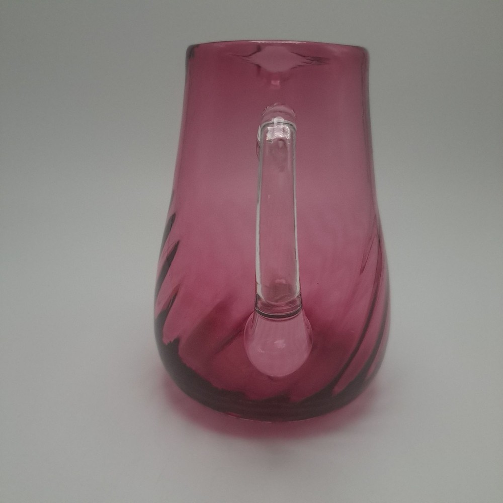 Hand Blown Pilgrim Cranberry Glass Pitcher Applied Clear Handle
