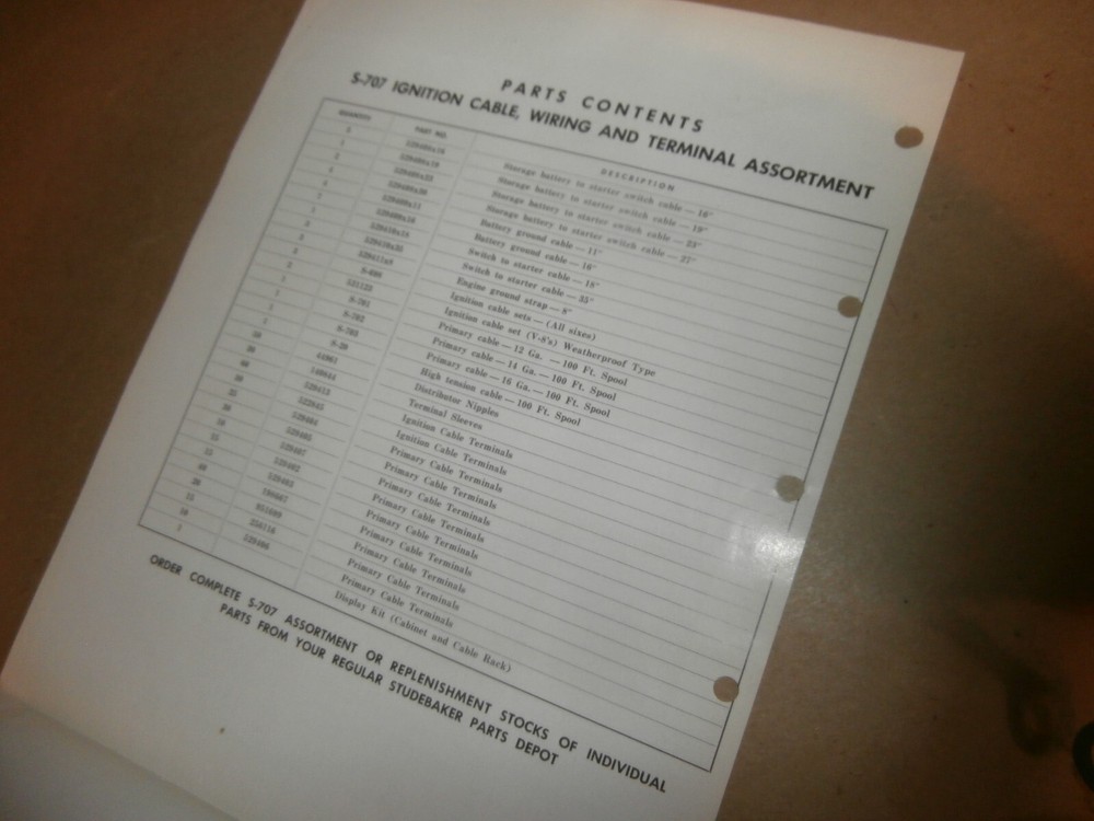 1952 Studebaker Dealer Brochure Order Form Ignition Cables Wiring Terminals