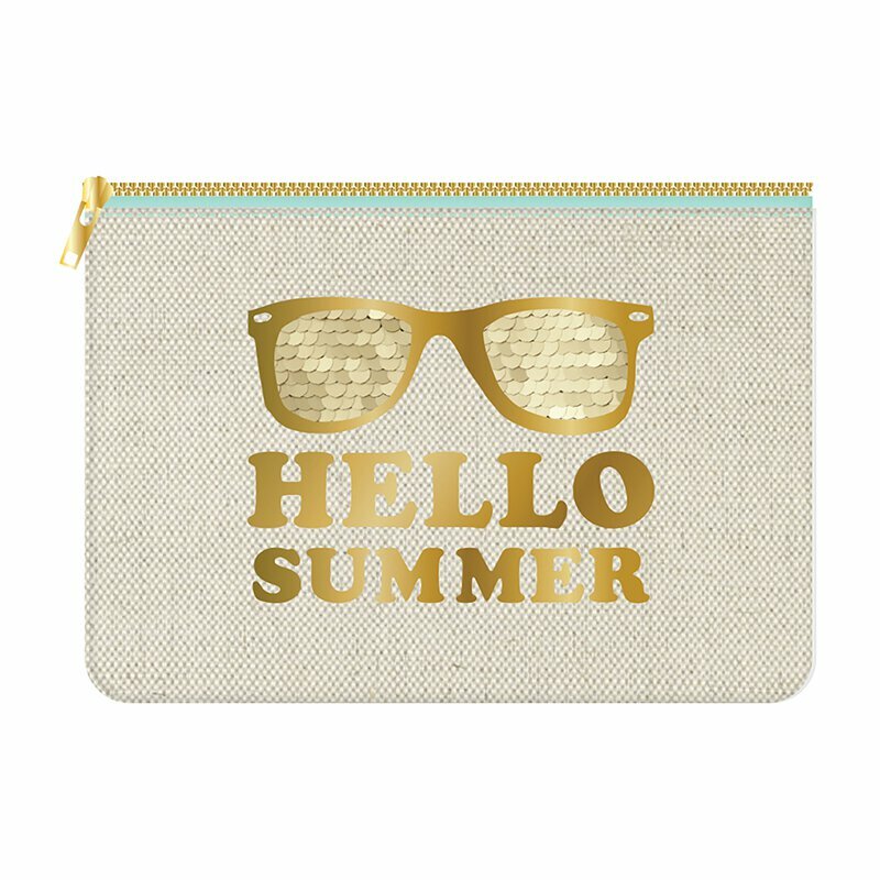 "Hello Summer" Gold Sequined Makeup or Accessory Bag