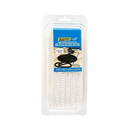 Seachoice 40111 Double Braid Dock Line-White-1/2"X15'
