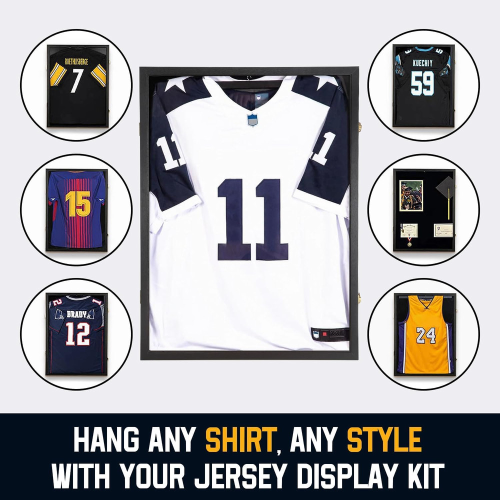 Jersey Display Case Shadow Box Frame with Hanger Black