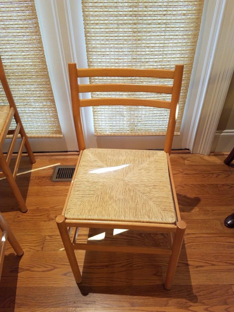 5 Mid Century Maple Chairs With Woven Rush Seats