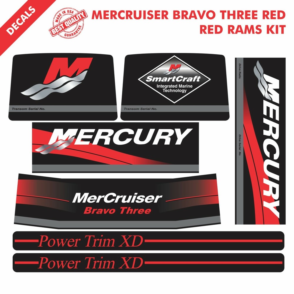 2016 MERCRUISER BRAVO THREE RED DECALS KIT RED RAMS STICKER SET |63