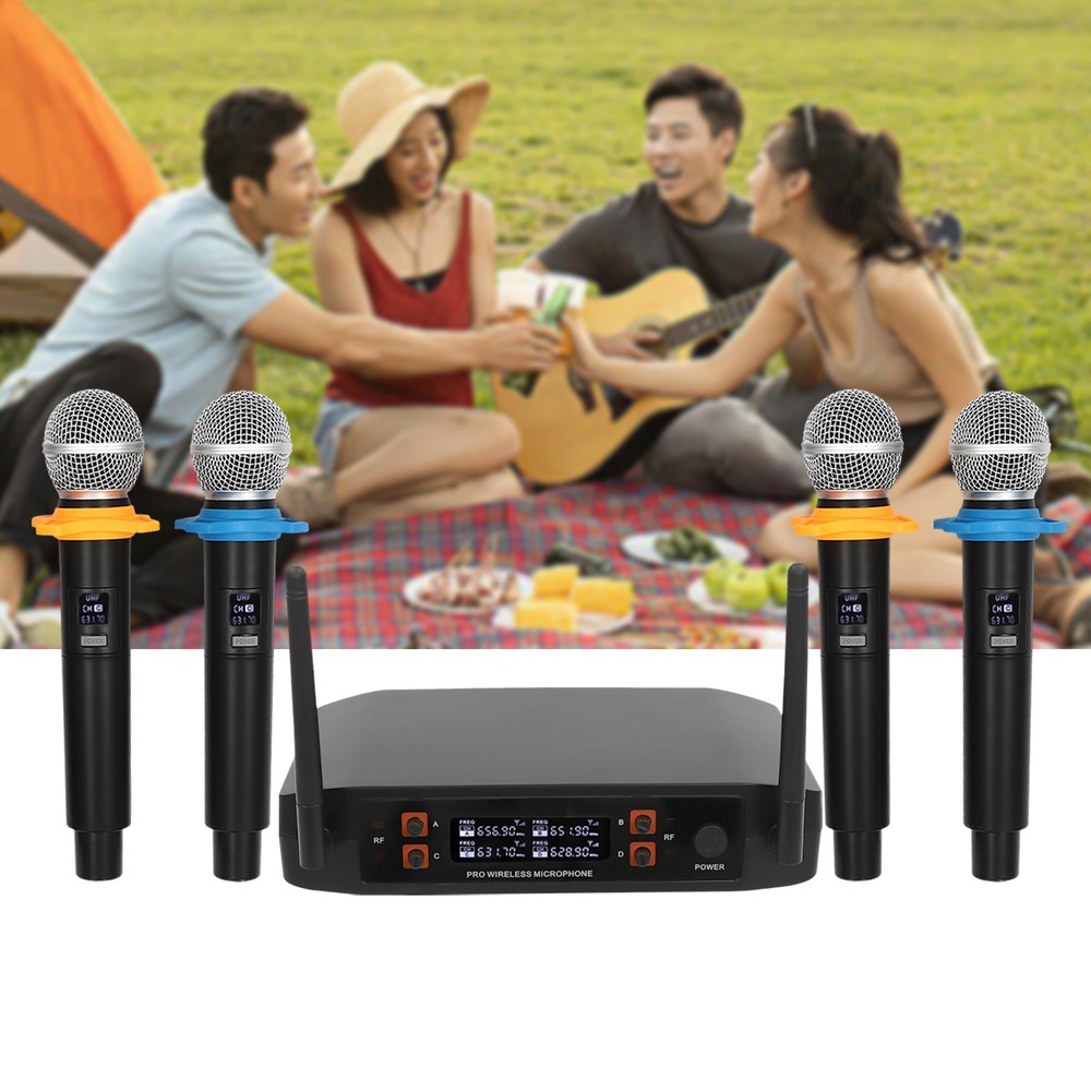 Wireless Microphone System 4 Channel Pro Audio UHF 4 Handheld Dynamic Mic Party