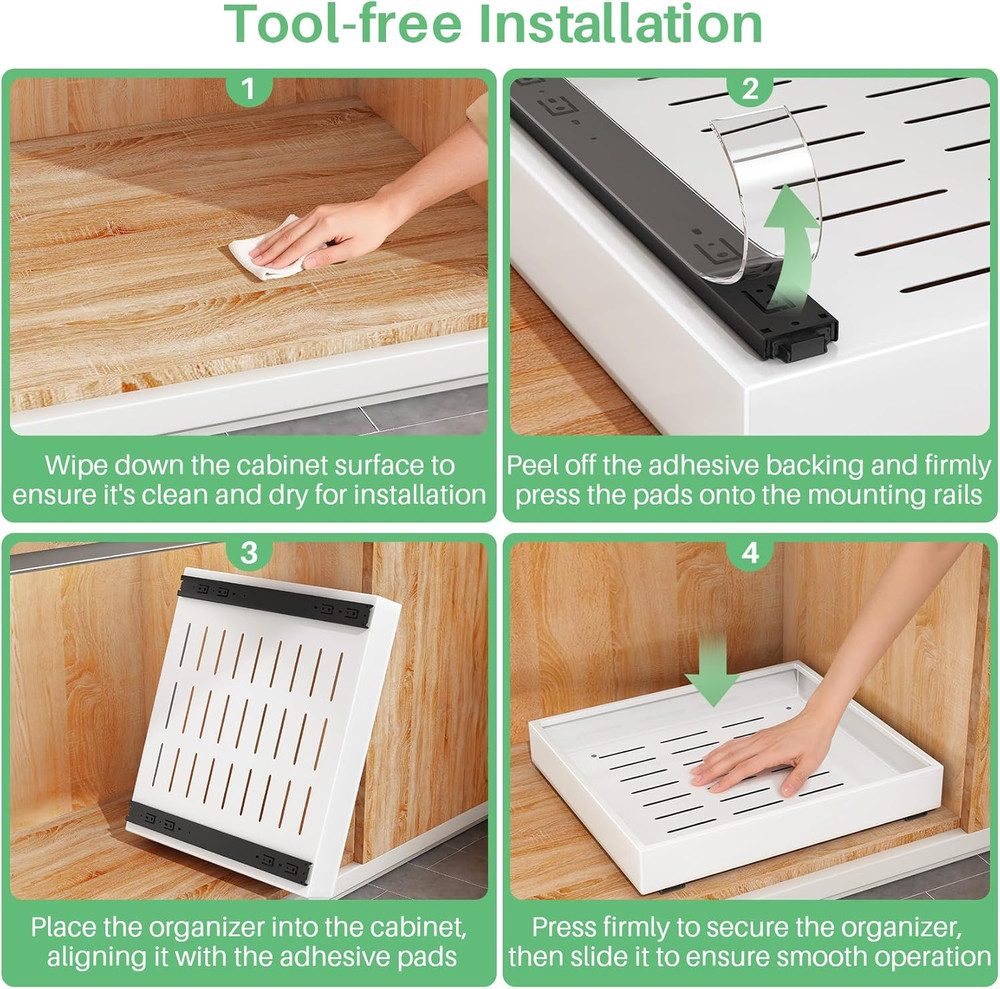 Pull Out Cabinet Organizer, 21"Deep, Heavy Duty Full-Extension Slide Out Drawers