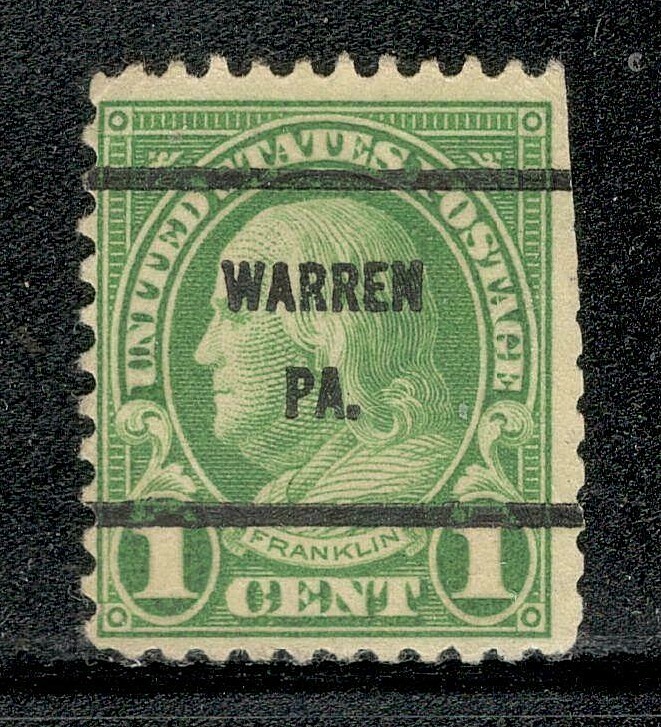 Sc # 632 ~ 1 cent Franklin Issue, Precancel, WARREN PA. (b)