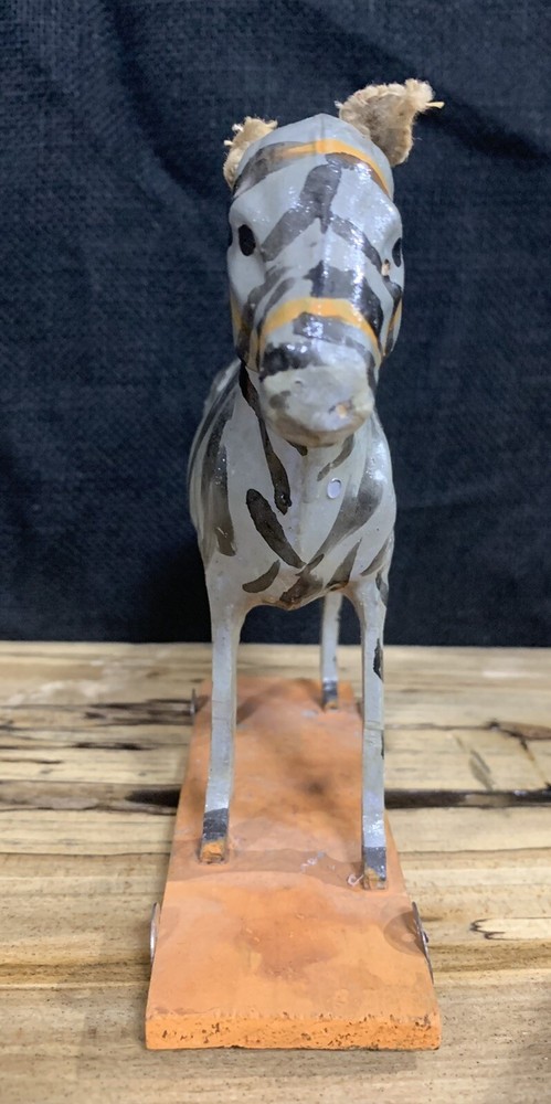 Antique Paper Mache Zebra Pull Toy on Wheels