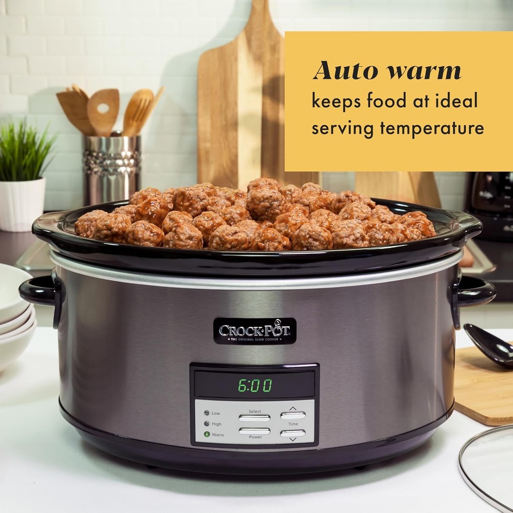 Crock-Pot Large 8-Quart Programmable Slow Cooker with Auto Warm Setting Black