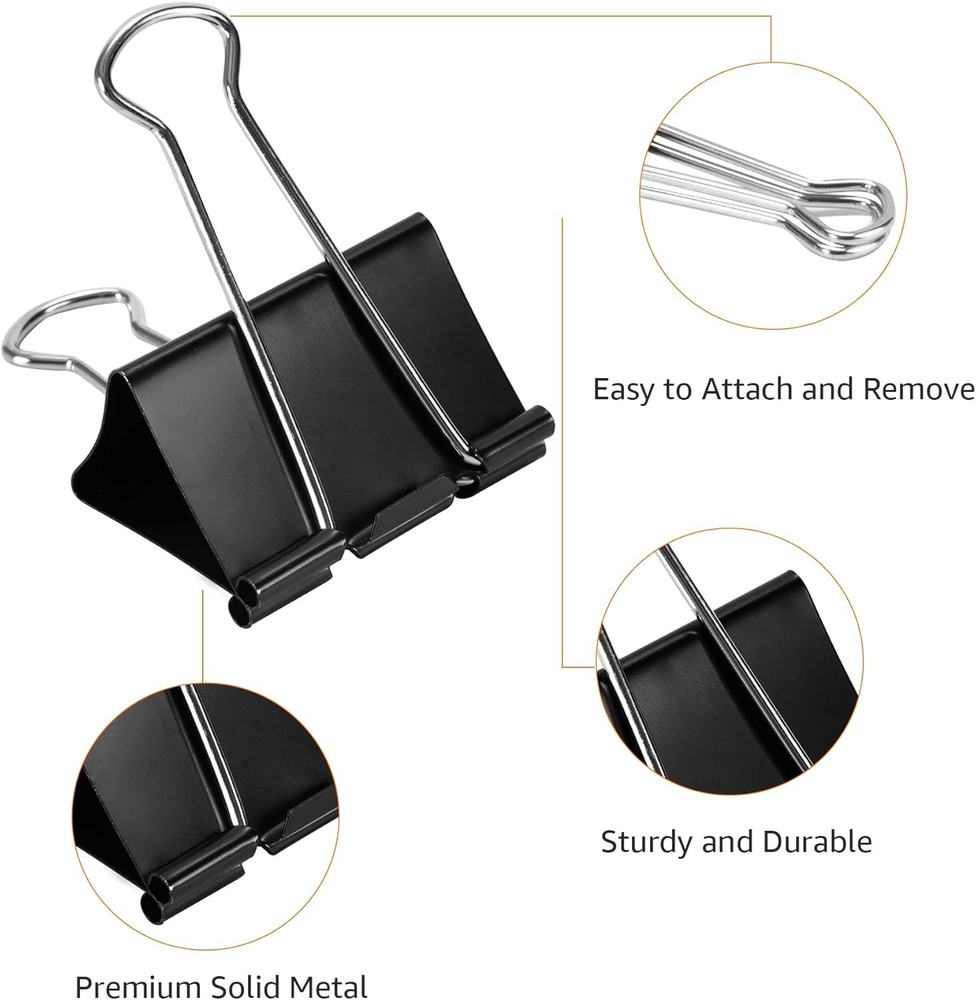 Amazon Basics Sturdy Binder Clips for Office Use, 96 Count (8 Medium, Black