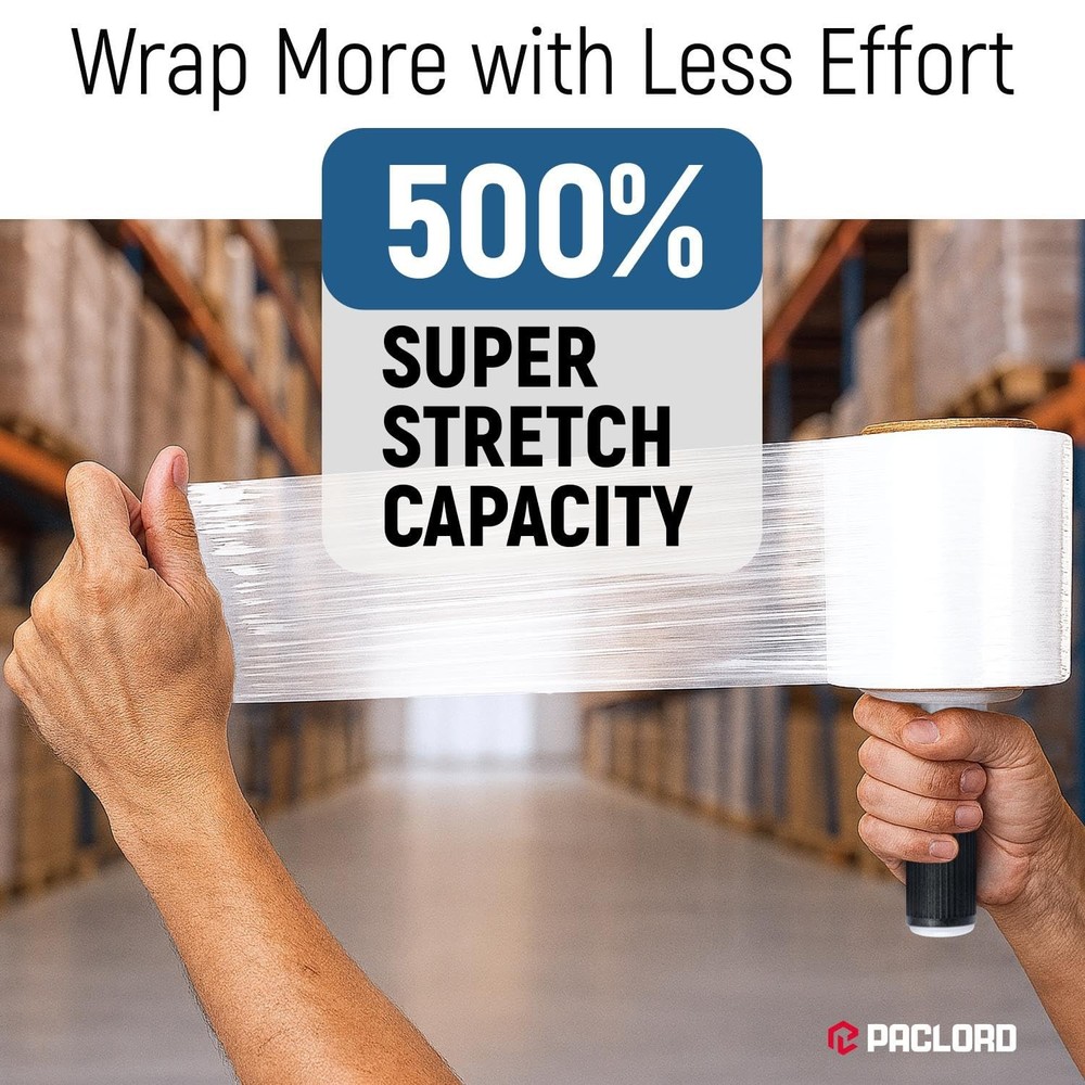 5” x 1000’ Stretch Wrap Mini 2 Rolls with Handle – Clear Plastic Stretch Film...