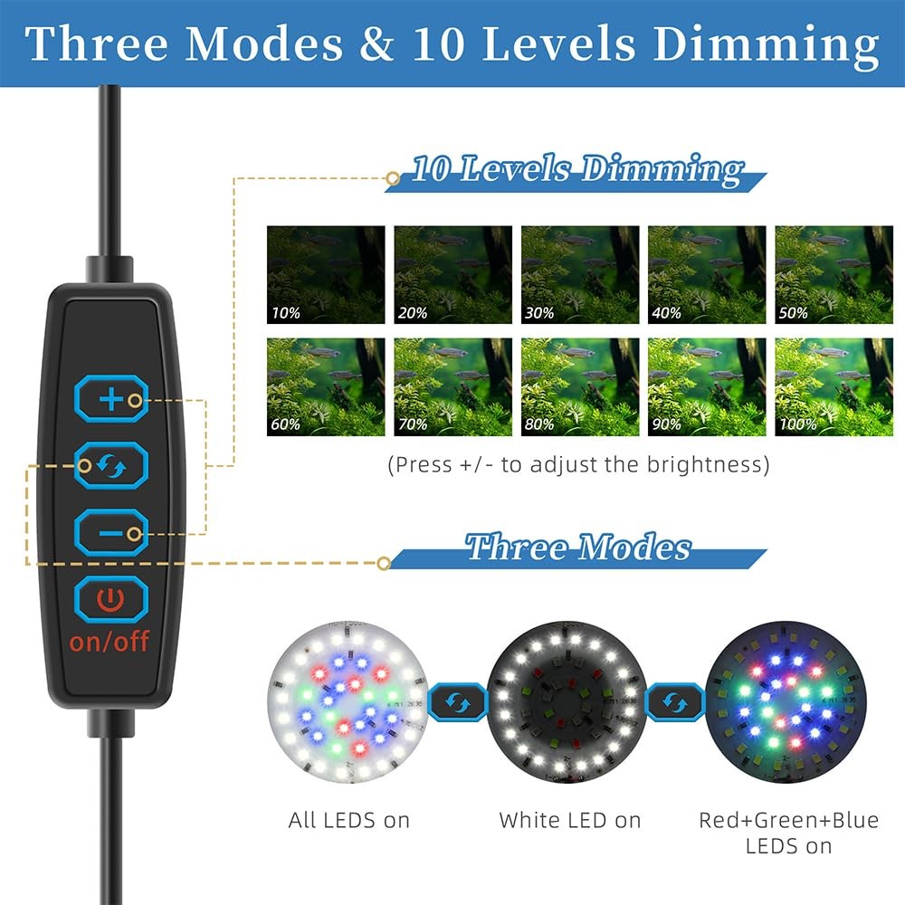 DaToo Mini Clip On Aquarium Light 7W Dimmable With Dimmer, Black